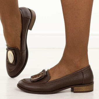 Czekoladowe skórzane Polskie mokasyny damskie Deoni D620