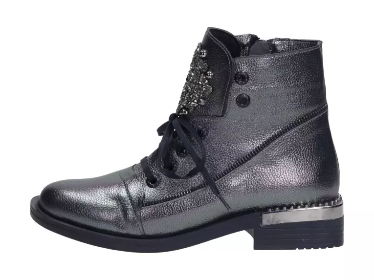 Platynowe trapery, botki damskie NAVY DOT 60001
