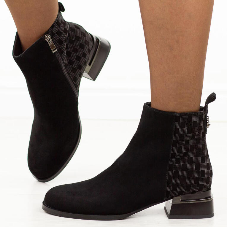 Czarne zamszowe skórzane botki damskie na obcasie DiA 52-853