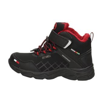 Czarne śniegowce dziecięce zimowe dla chłopca z membraną American Club Softshell Hl28/22 Bk/rd