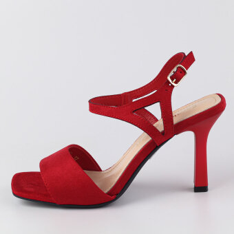 Czerwone zamszowe sandały damskie na szpilce SERGIO LEONE SK902
