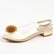 Złote silikonowe sandały damskie na obcasie z pomponem, transparentne SABATINA 380-16