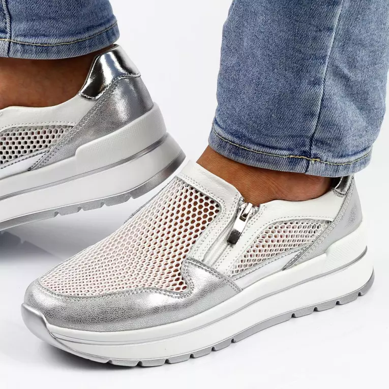 Białe skórzane sneakersy damskie S.BARSKI 29047
