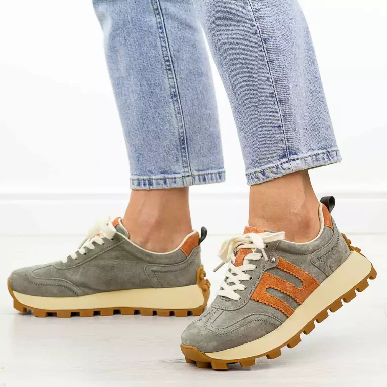 Khaki skórzane półbuty damskie Filippo Dp6743/25