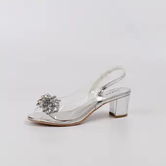 Srebrne silikonowe sandały damskie na obcasie z kryształami, transparentne Sabatina 2014-2