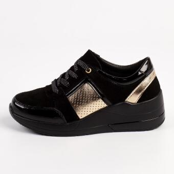 Czarne skórzane sneakersy damskie na koturnie S.Barski 22477