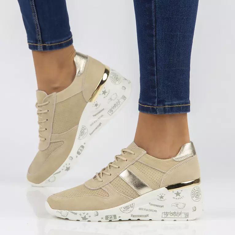 Beżowe skórzane sneakersy damskie FILIPPO DP3550/22