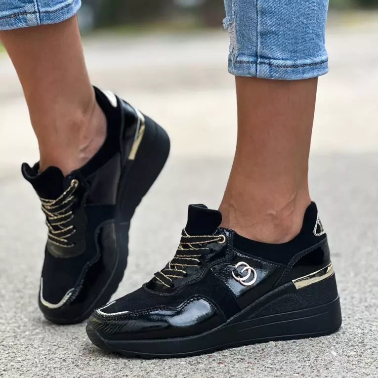 Czarne skórzane sneakersy damskie S.BARSKI 29169