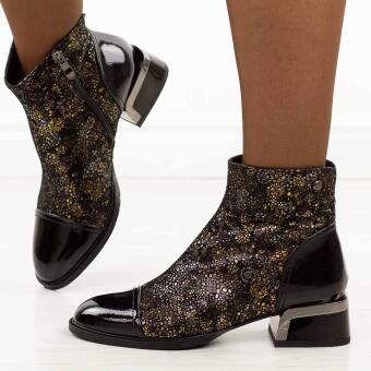 Czarne skórzane botki damskie na obcasie DiA 695