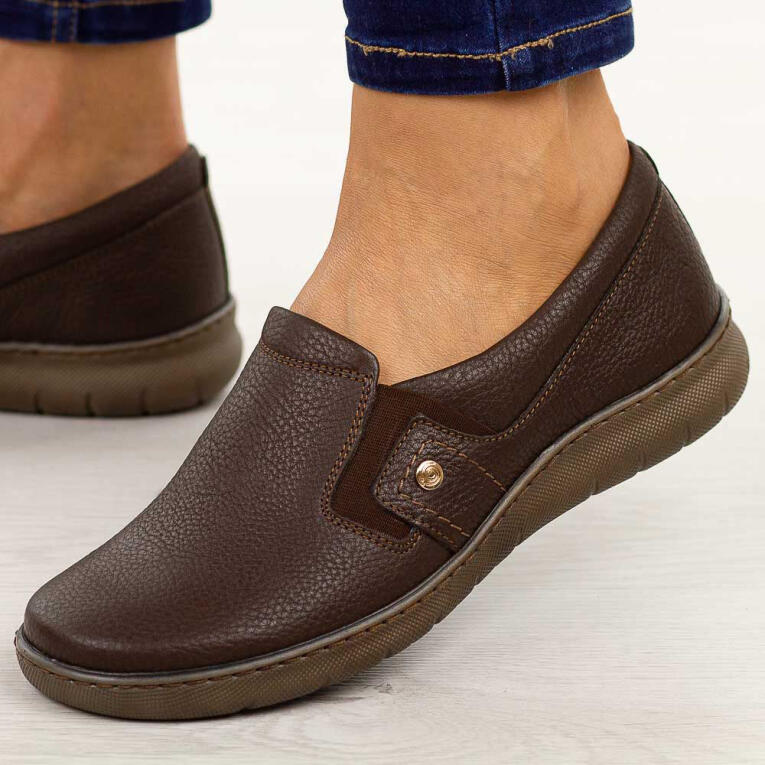 Brązowe skórzane Polskie półbuty damskie Deoni 623