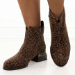 Brązowe cętkowane skórzane botki damskie na obcasie DiA 52-852