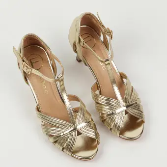 Złote sandały damskie z zakrytą piętą na szpilce Filippo Ds4301/23