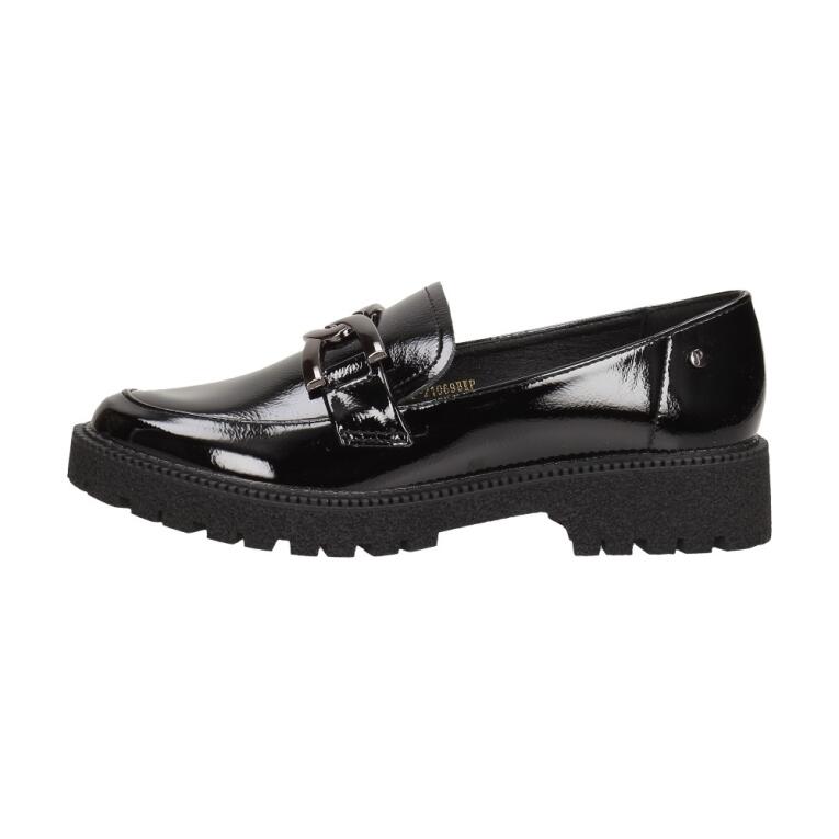 Czarne lakierowane loafersy damskie mokasyny POTOCKI 21069
