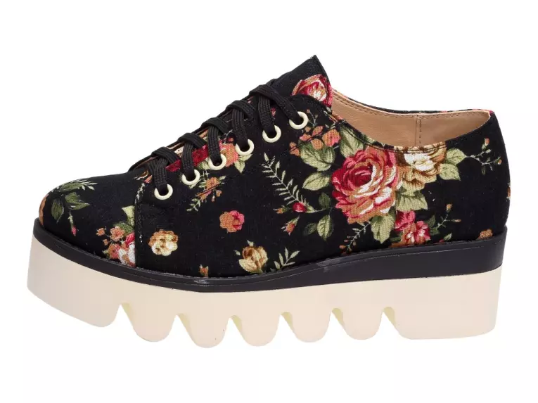 Creepersy w kwiaty buty damskie Wishot Dp581bk