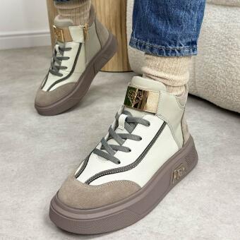 Beżowe skórzane botki damskie Cambell 19357