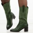 Zielone ażurowe kozaki damskie na obcasie Jezzi 2337-11