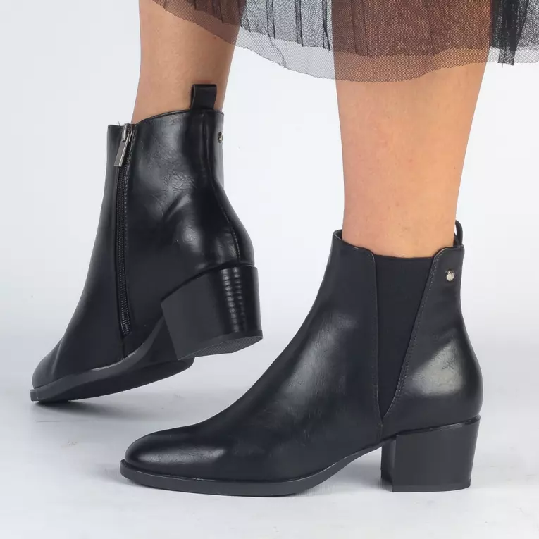 Czarne sztyblety, botki damskie na obcasie VINCEZA 10625 PU