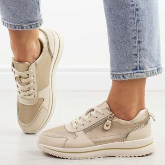 Beżowe skórzane sneakersy damskie Sergio Leone Sp116