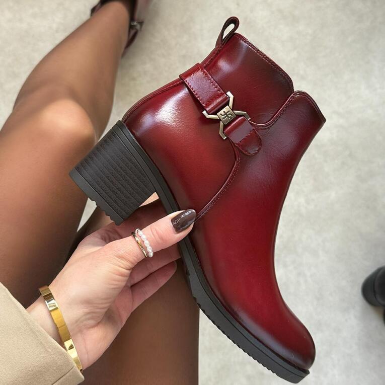 Czerwony skórzane botki damskie na obcasie T.Sokolski Z25-218