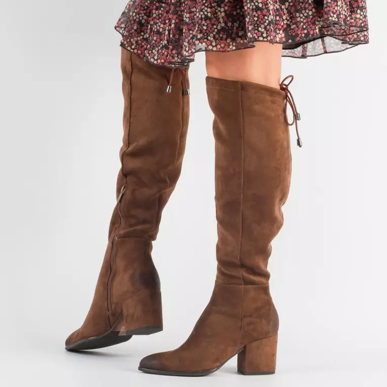 Kozaki damskie na obcasie VINCEZA 10623 KHAKI