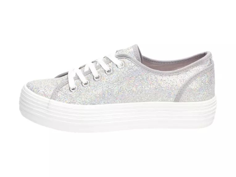 Srebrne błyszczące trampki, buty damskie 9613