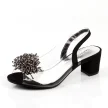 Czarne silikonowe sandały damskie na obcasie z pomponem, transparentne SABATINA 2014-A