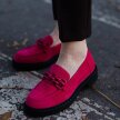 Fuksjowe loafersy damskie, zamszowe mokasyny Potocki 12112