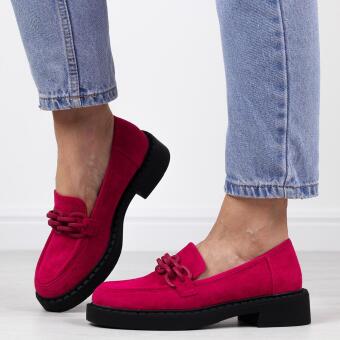 Fuksjowe loafersy damskie, zamszowe mokasyny Potocki 12112