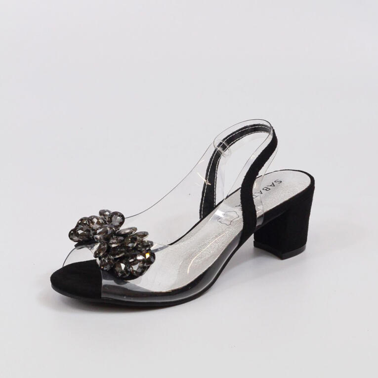 Czarne silikonowe sandały damskie na obcasie z kryształami, transparentne SABATINA 2014-2