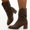 D.Brązowe zamszowe ażurowe botki damskie na obcasie M.Daszyński 2337-12