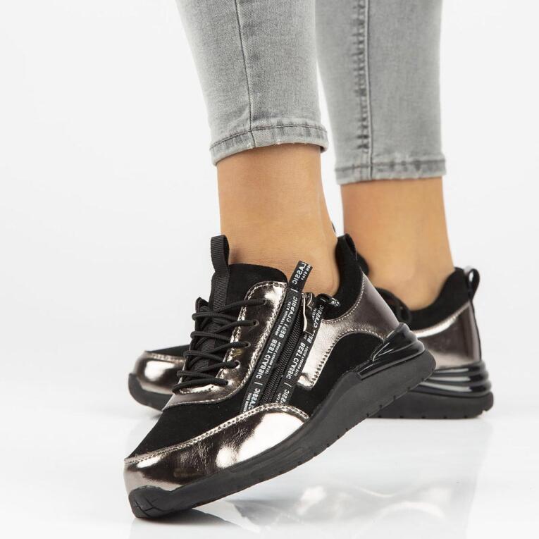 Czarne półbuty damskie, sneakersy skórzane FILIPPO DP3149/21 BK GN