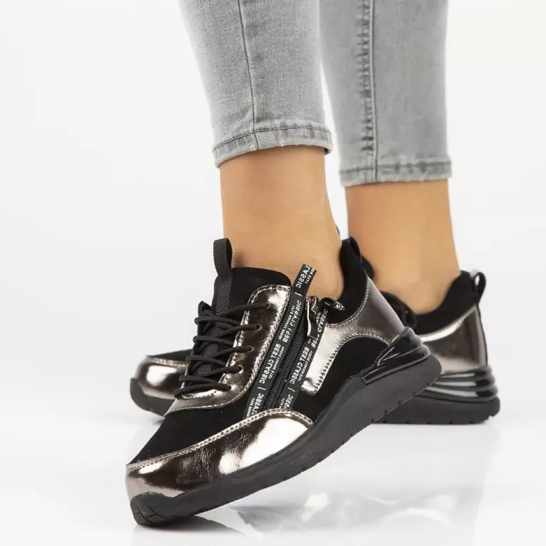 Czarne półbuty damskie, sneakersy skórzane FILIPPO DP3149/21 BK GN