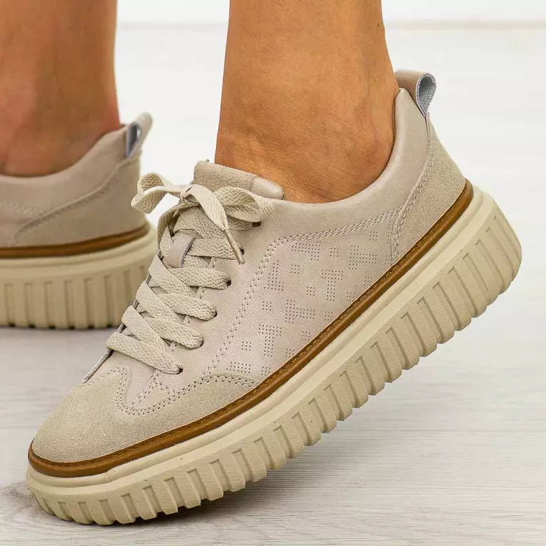 Beżowe skórzane sneakersy damskie Sergio Leone Sp025