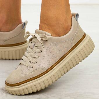 Beżowe skórzane sneakersy damskie Sergio Leone Sp025