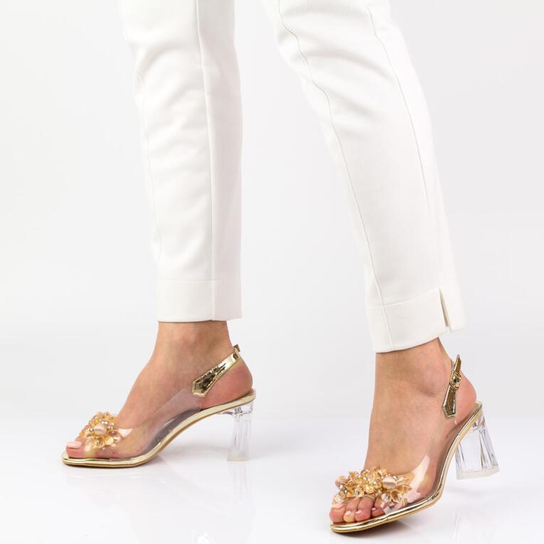 Złote silikonowe sandały damskie na słupku z kryształami, transparentne DiA MR-C1