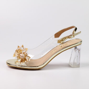 Złote silikonowe sandały damskie na słupku z kryształami, transparentne DiA MR-C1