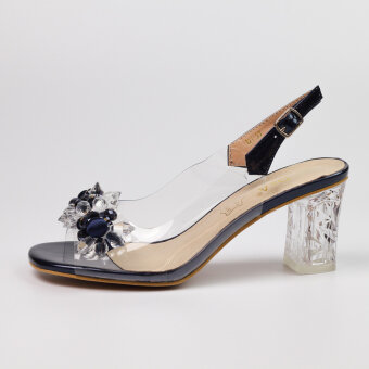 Granatowe silikonowe sandały damskie na słupku z kryształami, transparentne DiA MR-D1