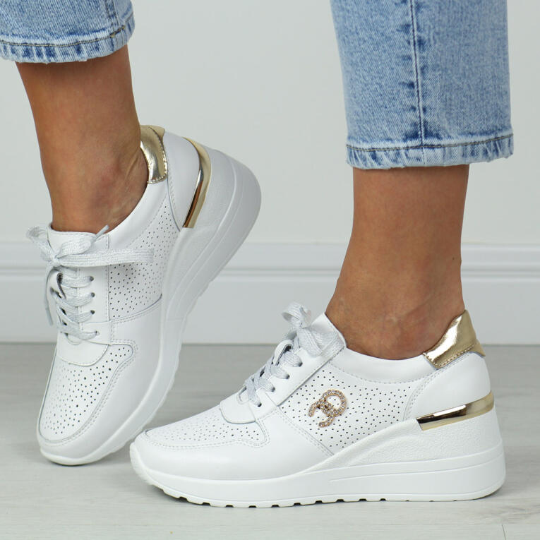 Białe skórzane sneakersy damskie S.Barski 810