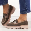 Khaki loafersy damskie, zamszowe mokasyny Potocki 21342