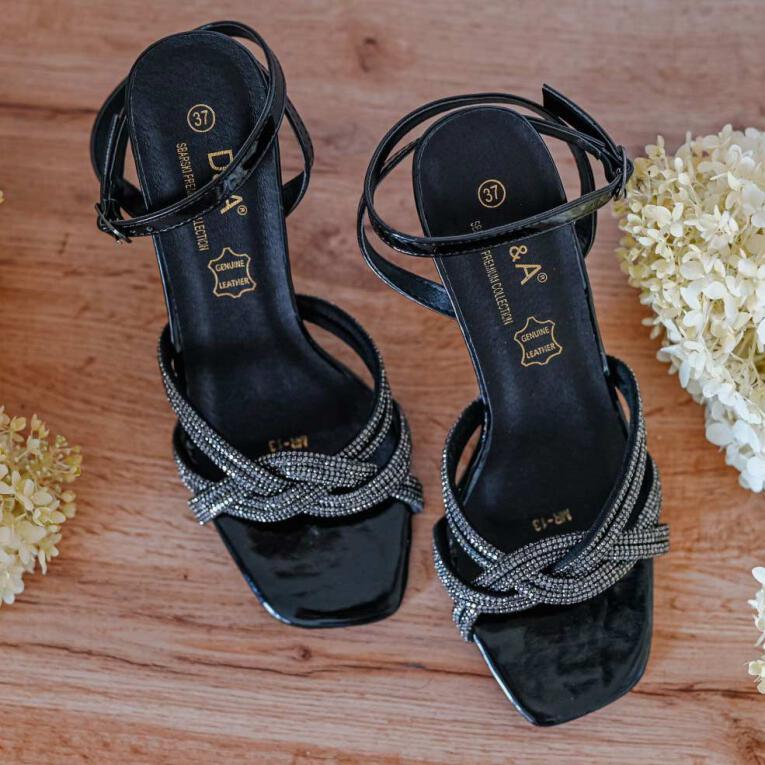 Czarne silikonowe sandały damskie na obcasie z kryształami, transparentne DiA MR-13