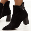 Czarne zamszowe skórzane botki damskie na słupku DiA 686