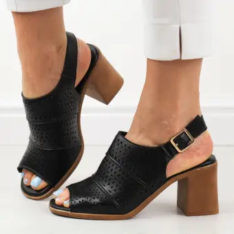 Czarne sandały damskie na słupku Sergio Leone sk565