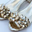 Złote przeźroczyste sandały damskie na obcasie z kryształami, transparentne SABATINA 660-2