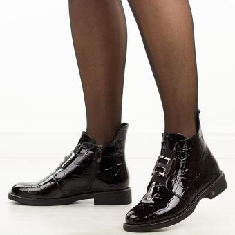 Czarne lakierowane botki damskie Potocki 12708