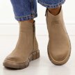 Beżowe skórzane Polskie botki damskie zimowe Gregors 1092