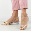 Złote silikonowe sandały damskie na obcasie z kryształami, transparentne Dia 291