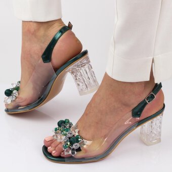 Zielone silikonowe sandały damskie na słupku z kryształami, transparentne DiA MR-D1