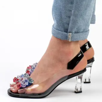 Czarne silikonowe sandały damskie na szpilce, transparentne DiA X950