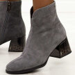 Szare zamszowe skórzane botki damskie na obcasie Vinceza 66806