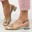 Złote silikonowe sandały damskie na obcasie z kryształami, transparentne Dia 38-W1